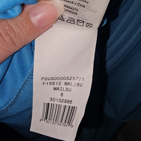 Malibu Blue Asymmetrical Ruched Cocktail Gown - Picture 3 of 4